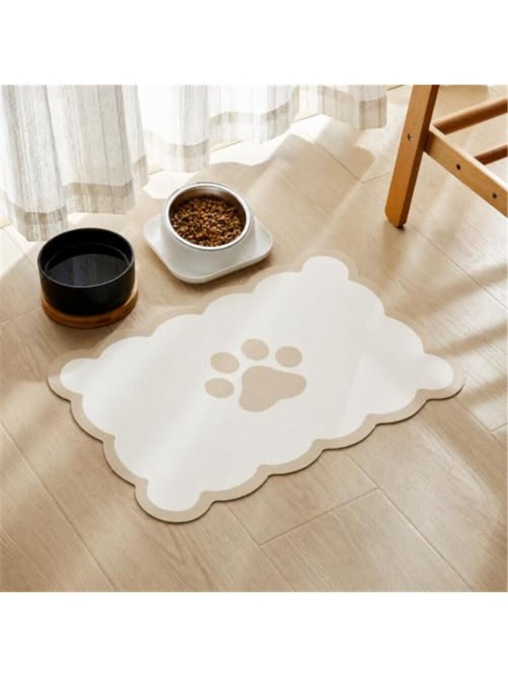 Dog Feeding Mat Beige White 14" X 19”